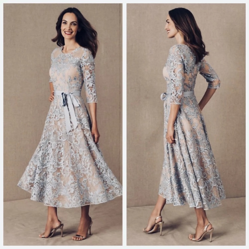 BHLDN Linden Blue Midi Tea Length dress 8 NWT
